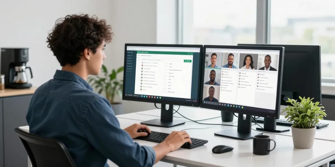Using WhatsApp網頁版 for collaborative communication in a modern office setting.