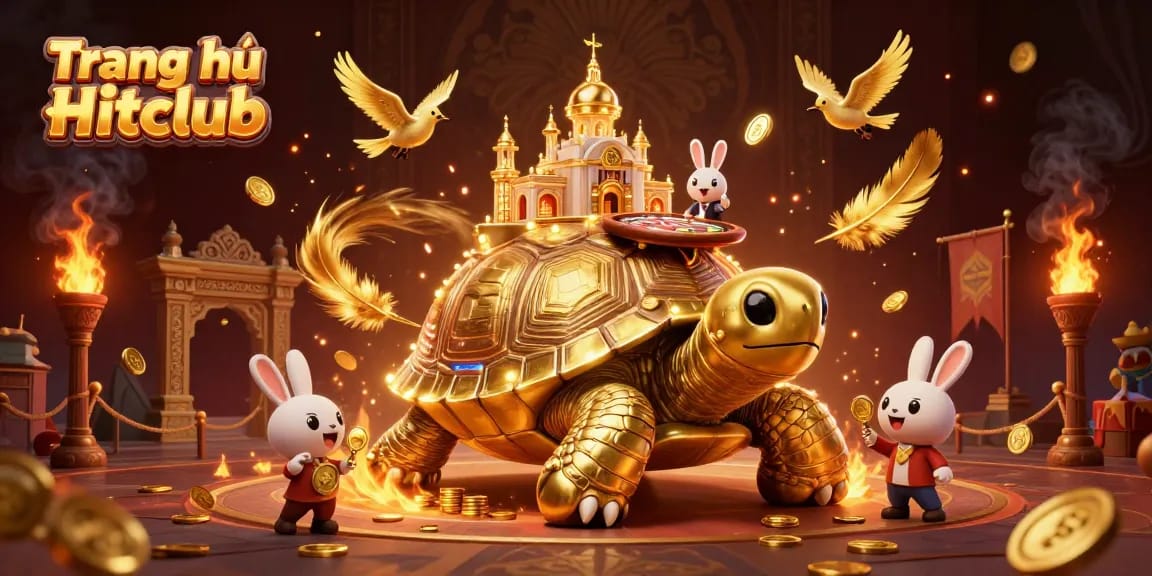 Experience the thrill at Trang chủ Hitclub with golden tortoise and rabbit dealer in a vibrant casino setting.