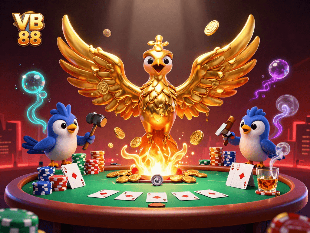 Engage in thrilling gameplay at VB 88 with a golden phoenix and poker elements!