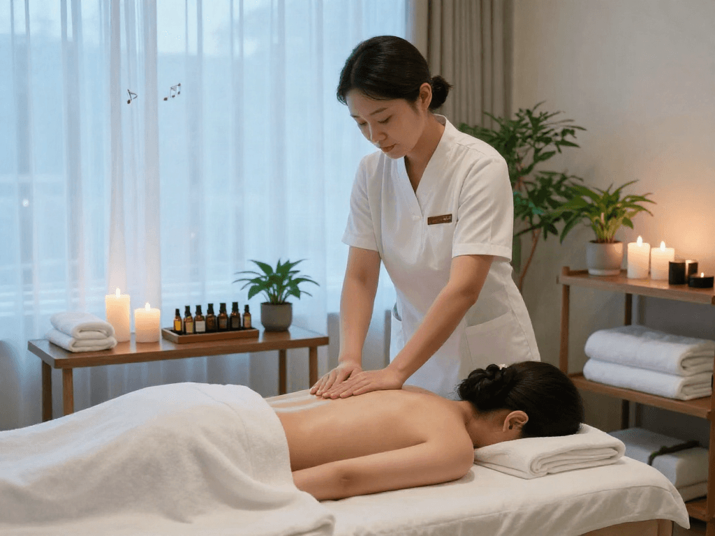 Relaxation during 안양출장마사지 session in a soothing spa environment.