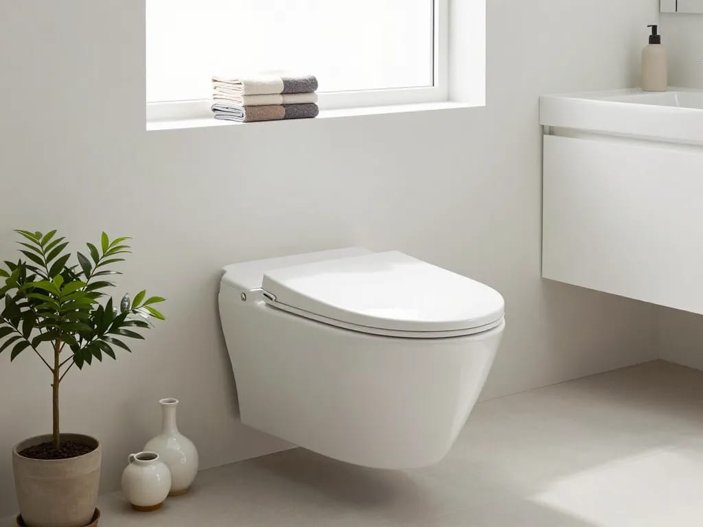 Compacte verkort toiletinstallatie in een moderne badkamer met elegante decoratie.