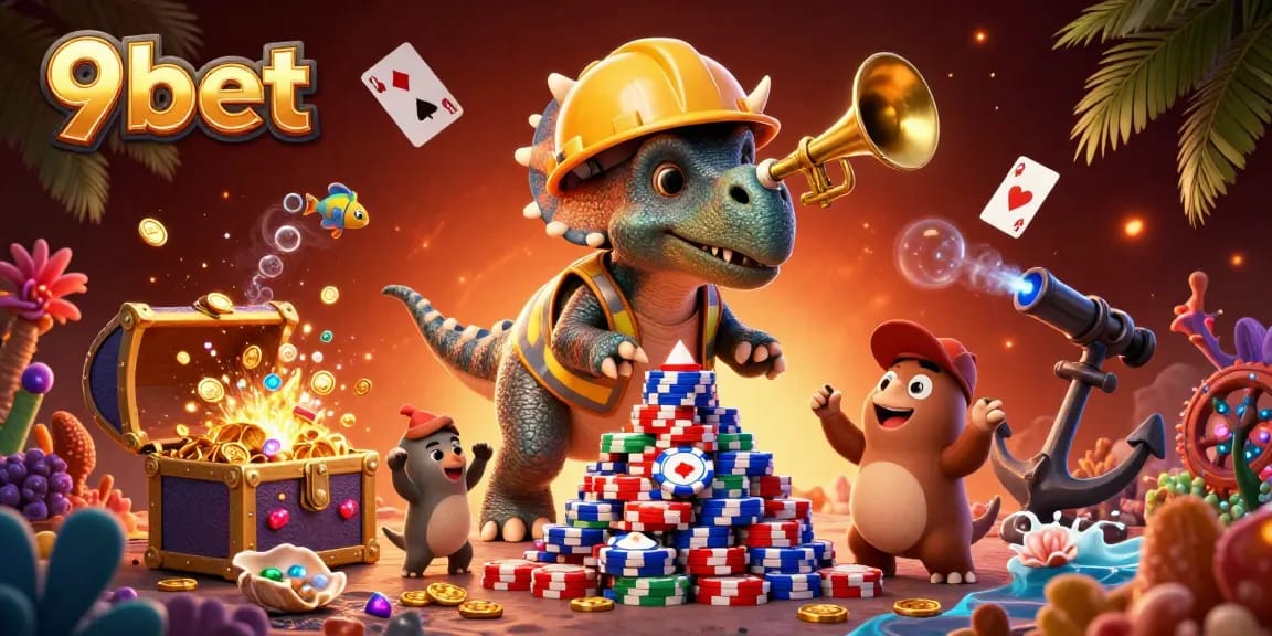 Experience thrilling moments with 9bet as characters celebrate a casino gaming triumph.