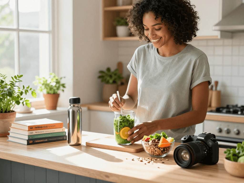 Healthy living lifestyle with rokok88 smoothie preparation in a bright kitchen