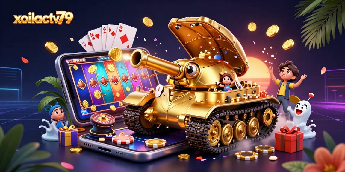 Experience the immersive world of gambling at xoilactv79 with a stunning 3D tank casino scene.