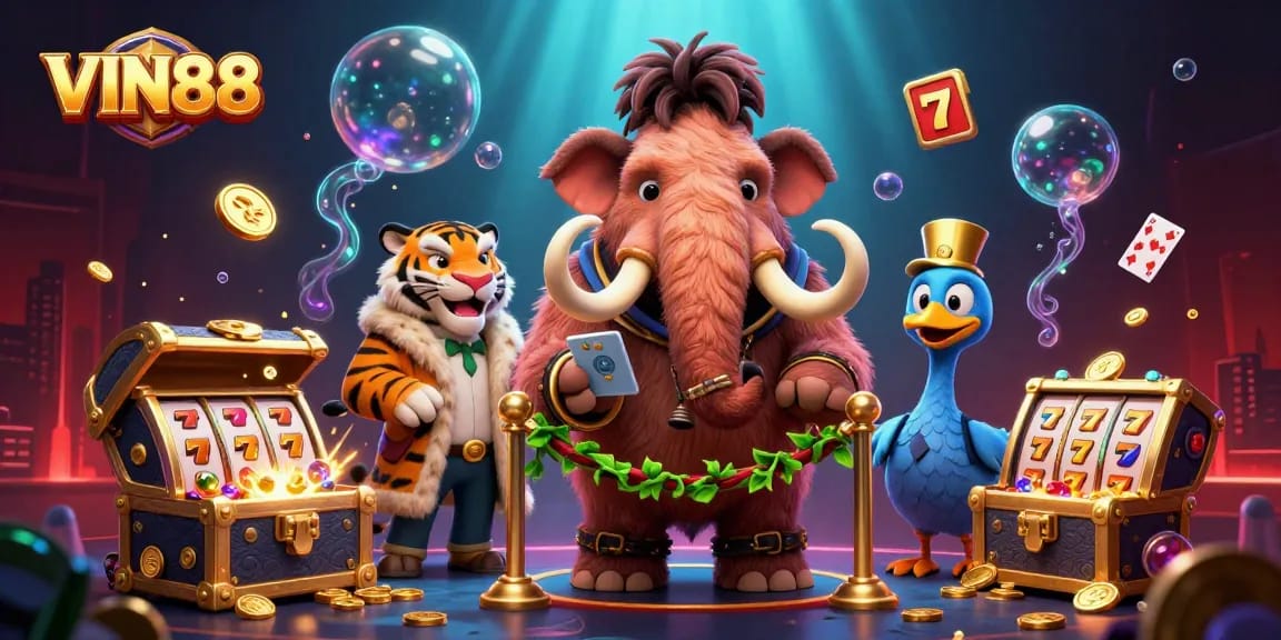 Experience thrilling jackpots with VIN88 in this vibrant casino illustration.