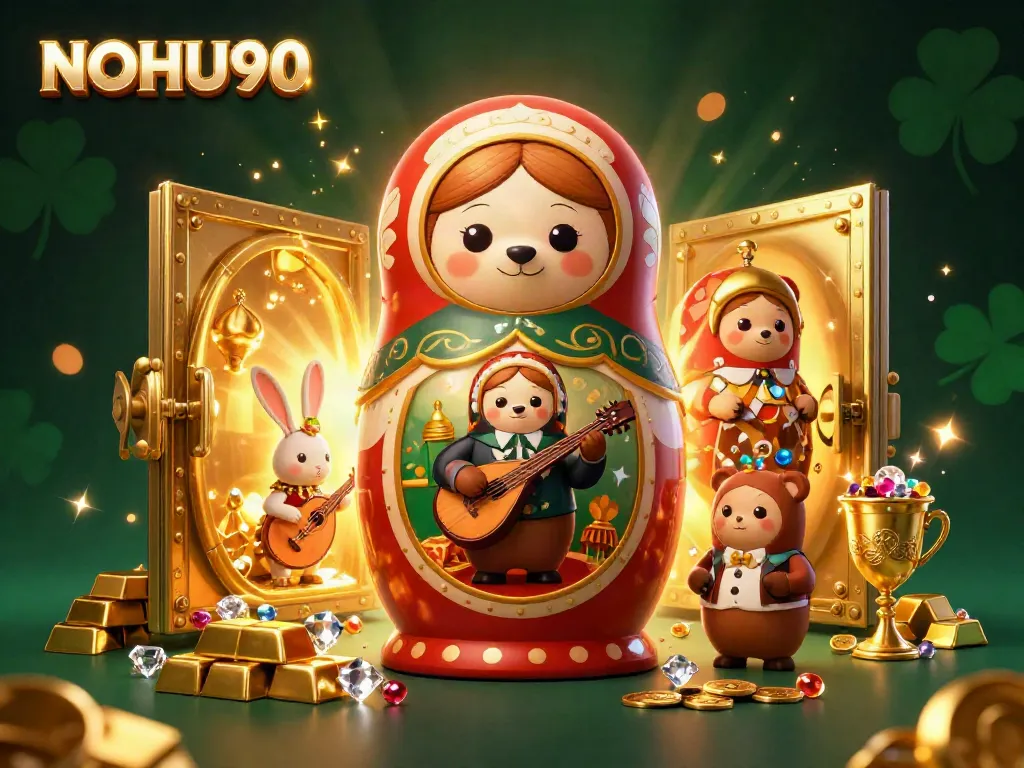 Experience the thrill of winning at NOHU90 with vibrant casino-themed 3D illustration featuring playful characters and rich rewards!