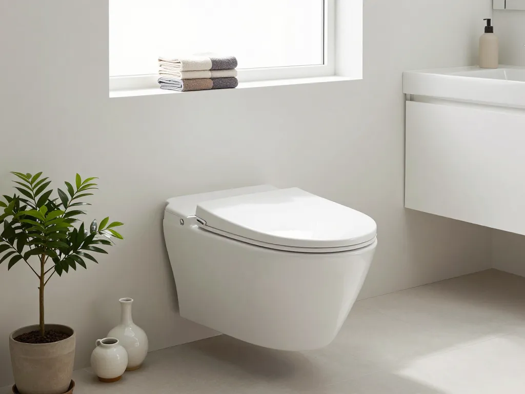 Compacte verkort toiletinstallatie in een moderne badkamer met elegante decoratie.