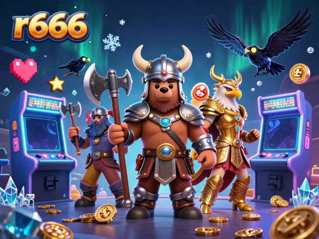 Experience exciting casino action with r666 in this vibrant 3D illustration featuring characters and gaming elements.