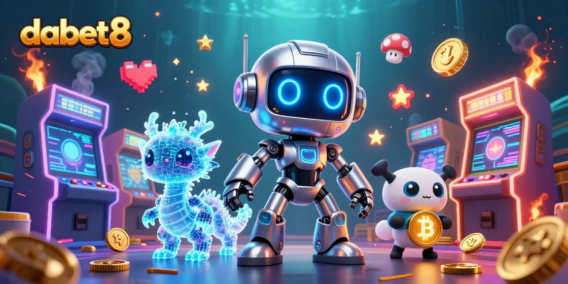 Engage in exciting gameplay at dabet8 with a vibrant 3D casino scene featuring a cyberpunk robot and dragon.
