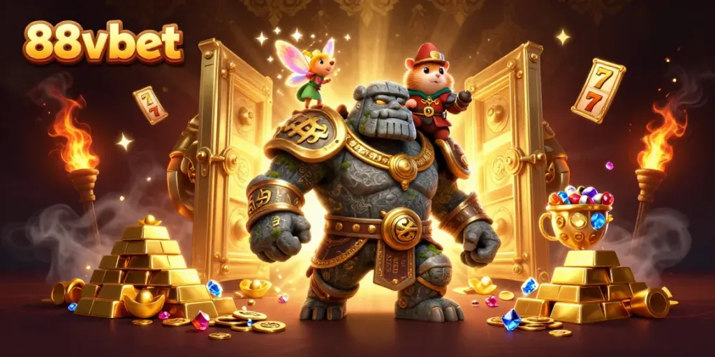 Engage with exhilarating 88vbet gaming experience as magical characters and treasures come alive in a dynamic casino scene.