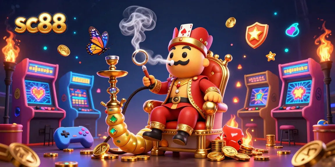 Experience sc88 with a vibrant 3D illustration of a caterpillar sultan in a casino setting.
