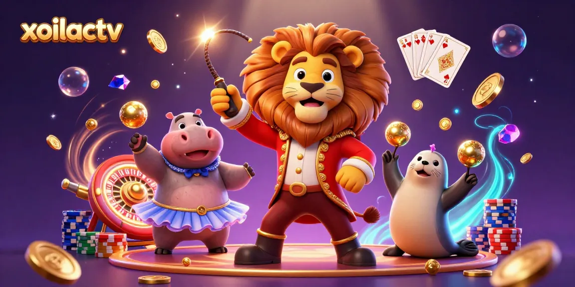 Experience thrilling moments with xoilactv in a vibrant casino illustration featuring dynamic characters and rich gambling elements.