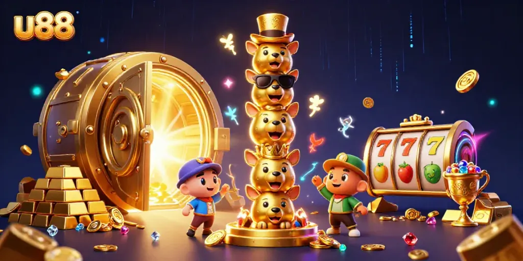 Engage in thrilling gameplay at u88 with a vibrant illustration of a totem pole and rich casino elements.
