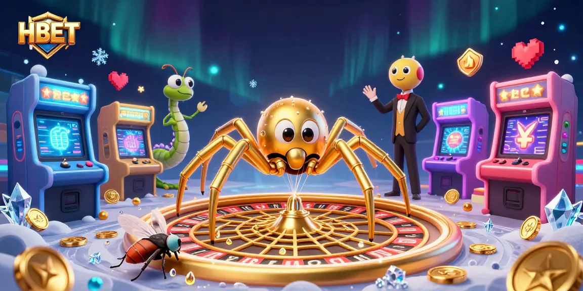 Engage in the HBET casino experience with a golden roulette wheel and betting characters.