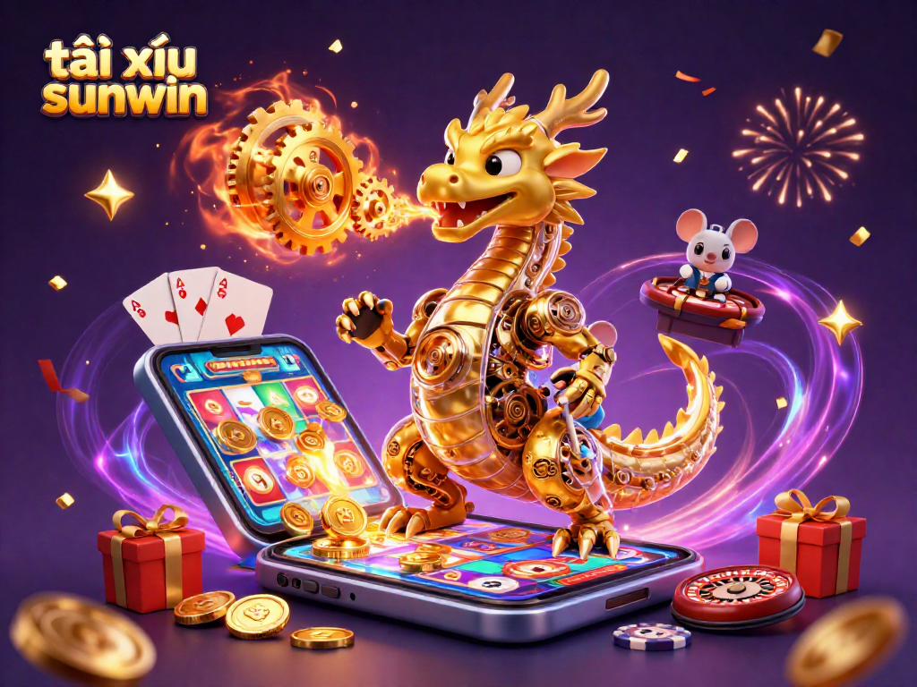 Experience thrilling games with tài xỉu sunwin visuals, featuring a golden dragon and vibrant gaming elements.