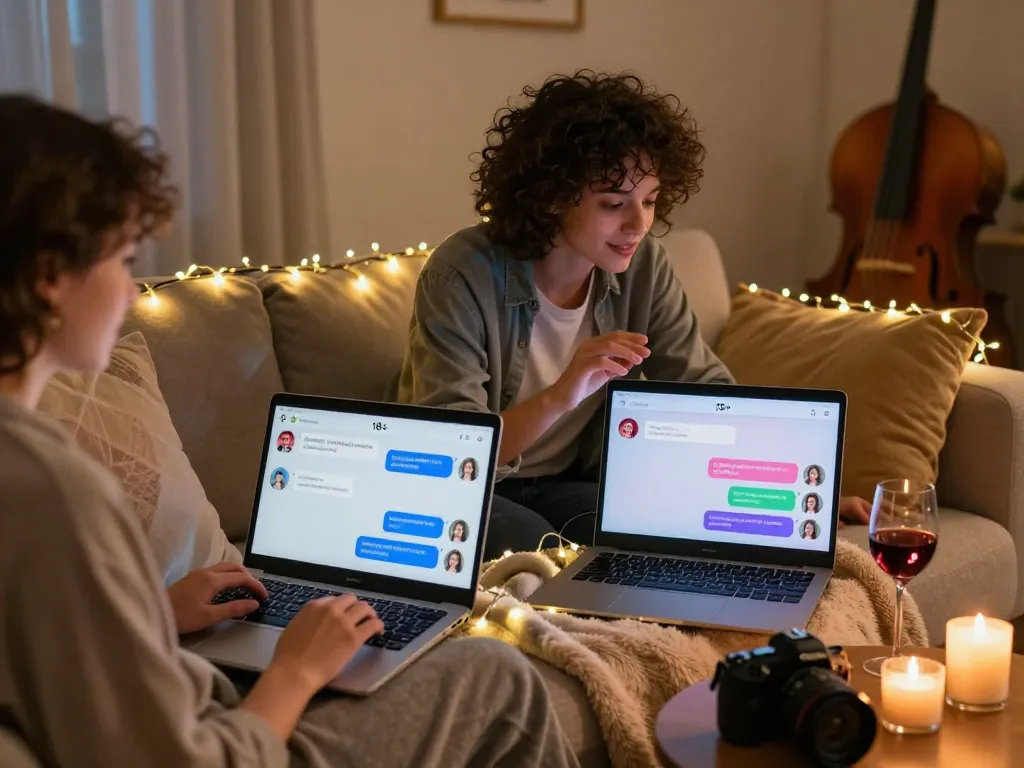 Engaging in an 18+ AI chat in a cozy digital space, showcasing an intimate interaction.