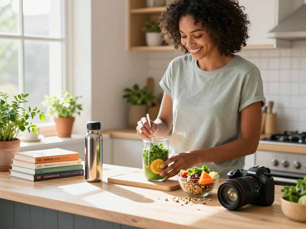 Healthy living lifestyle with rokok88 smoothie preparation in a bright kitchen