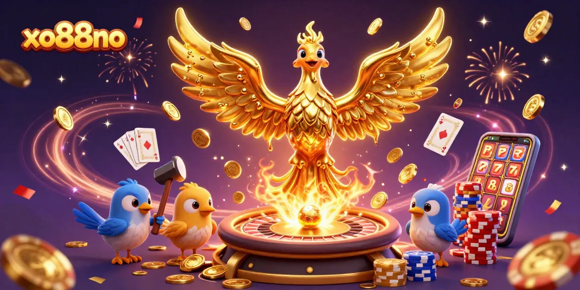 Spin to win at xo88no with a golden phoenix emerging from a dazzling casino scene.