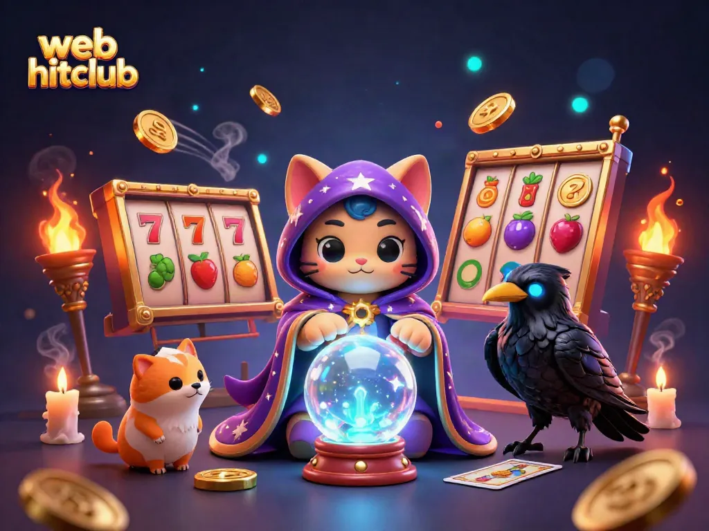 Experience thrilling jackpots with web hitclub's vibrant slot gaming illustration featuring 3D characters.