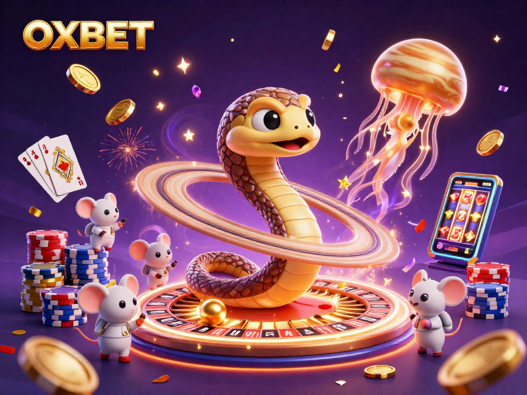 Experience the thrilling OXBET universe as cartoon characters engage in cosmic betting adventures.