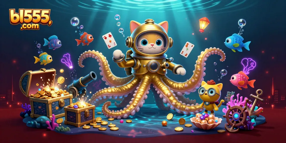 Experience the excitement of gambling at bl555,com with this vibrant underwater casino-themed illustration.