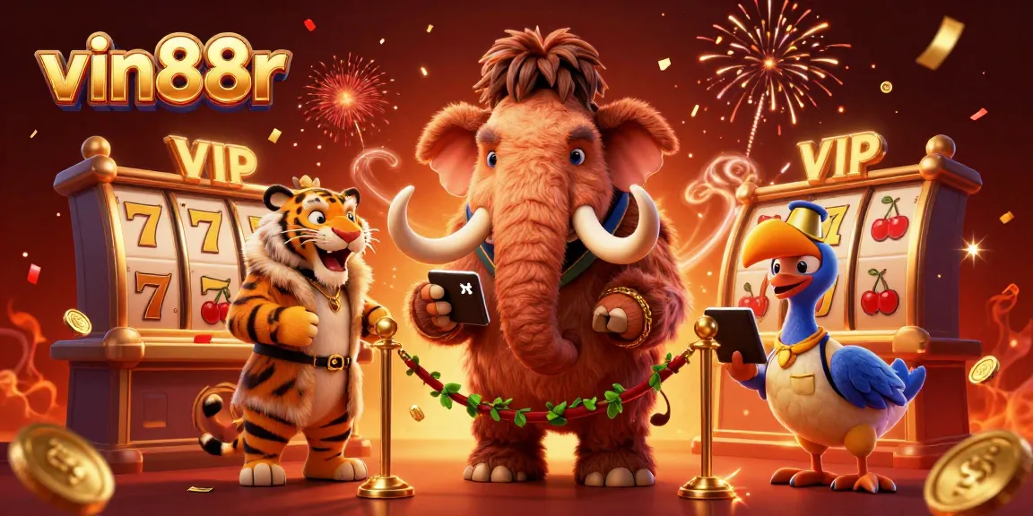 Experience thrilling gameplay at vin88r with iconic casino characters in a vibrant scene.