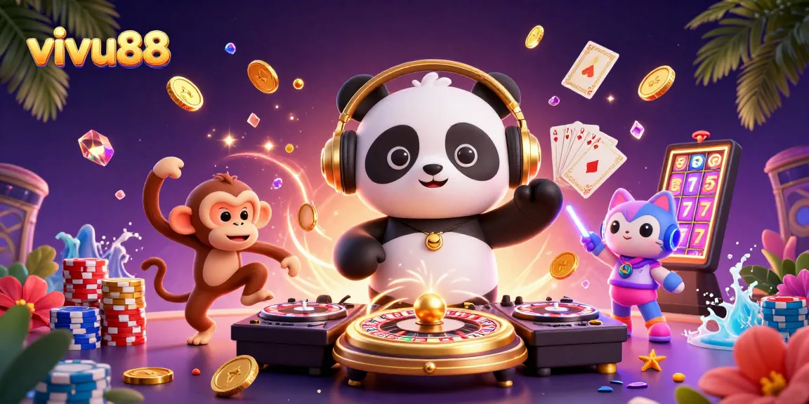 Engage in exciting gaming at vivu88 with dynamic 3D illustration showcasing vibrant casino fun.