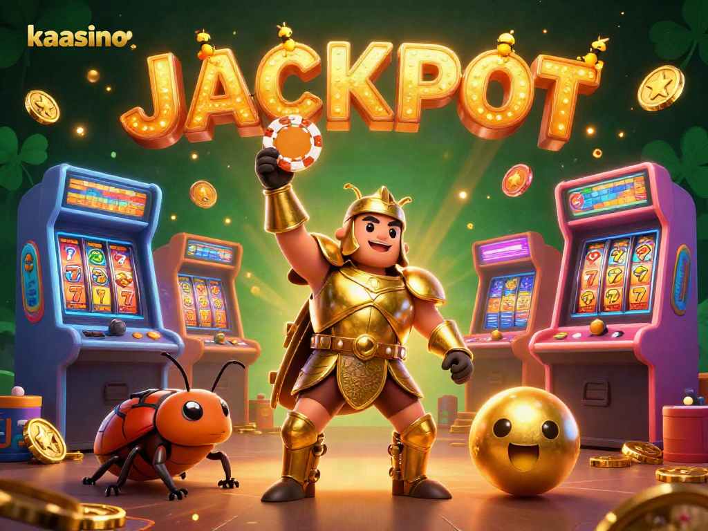Experience a winning moment at kaasino with vibrant 3D characters and jackpot symbols in a dynamic casino setting.