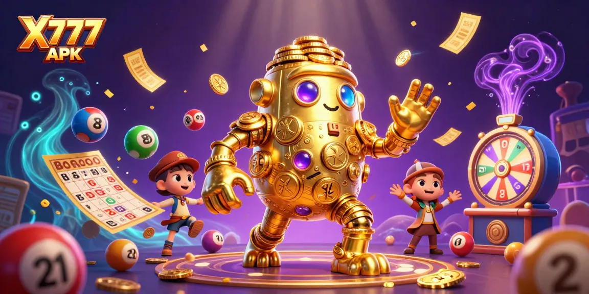 Experience the excitement of the X777 APK with a golden golem and engaging lottery elements.