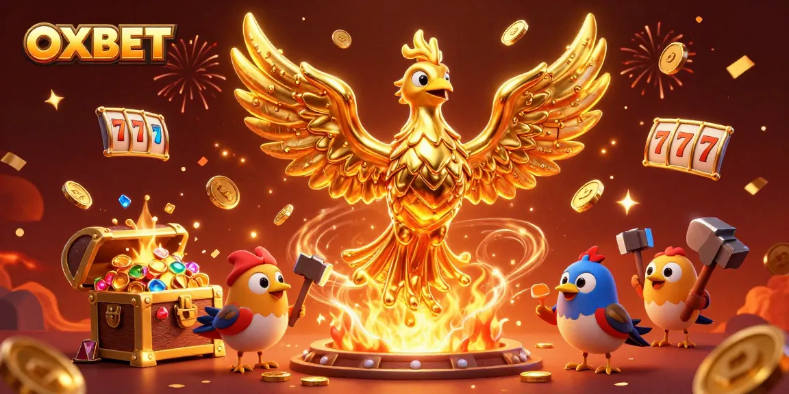Join the excitement at OXBET with a vibrant scene of a molten phoenix and dynamic gaming elements.