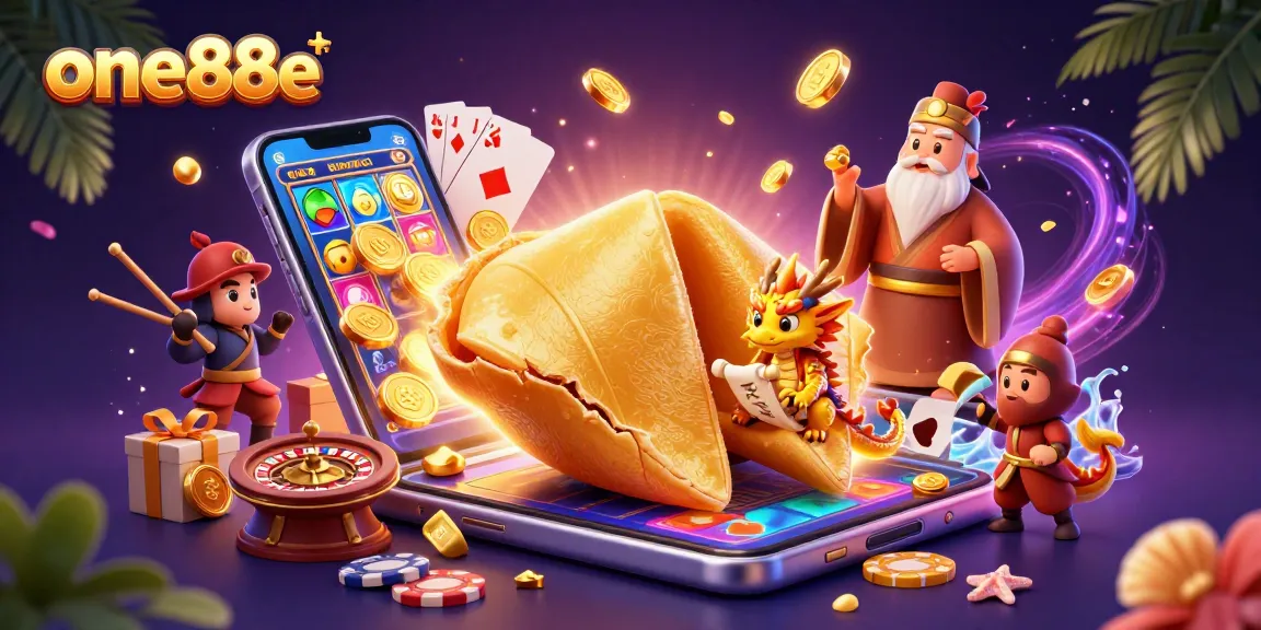 Experience the thrilling world of one88e with a vibrant 3D casino illustration showcasing dynamic gambling elements.