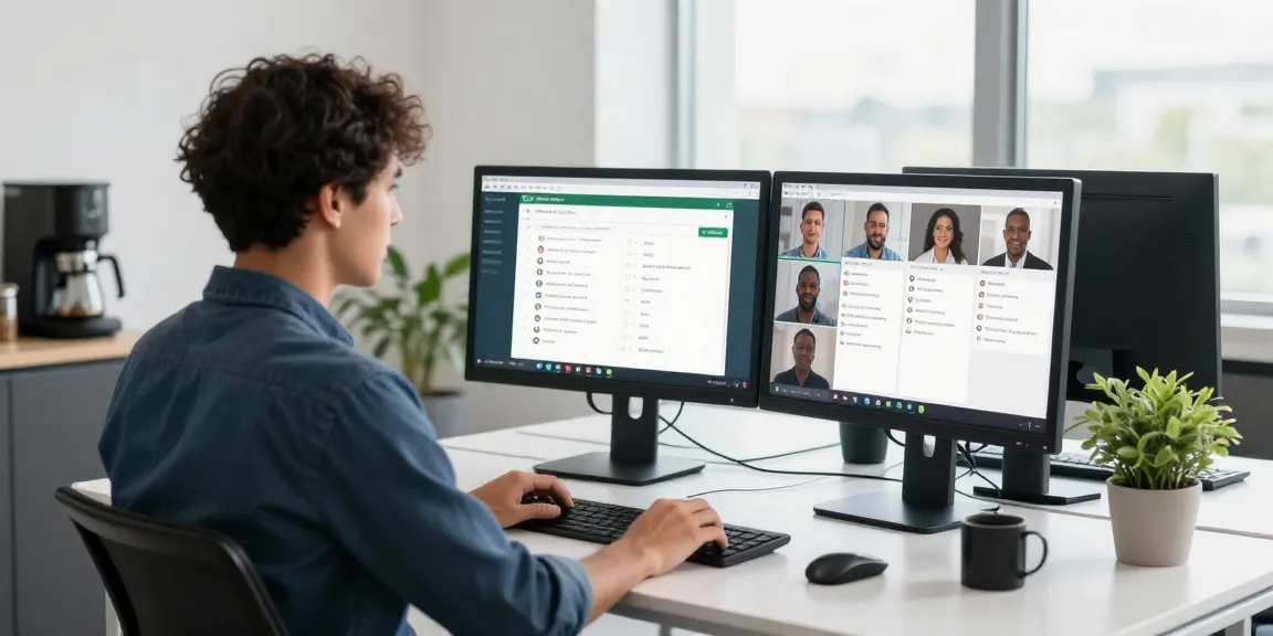 Using WhatsApp網頁版 for collaborative communication in a modern office setting.