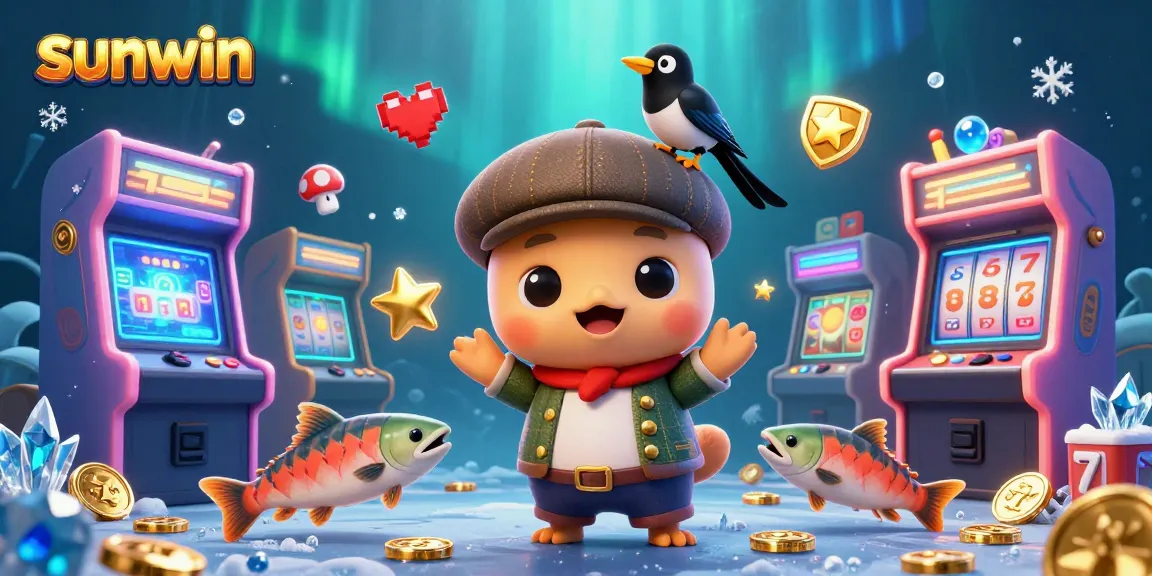 Experience thrilling gaming adventures with sunwin in this vibrant 3D casino scene featuring colorful slot elements.