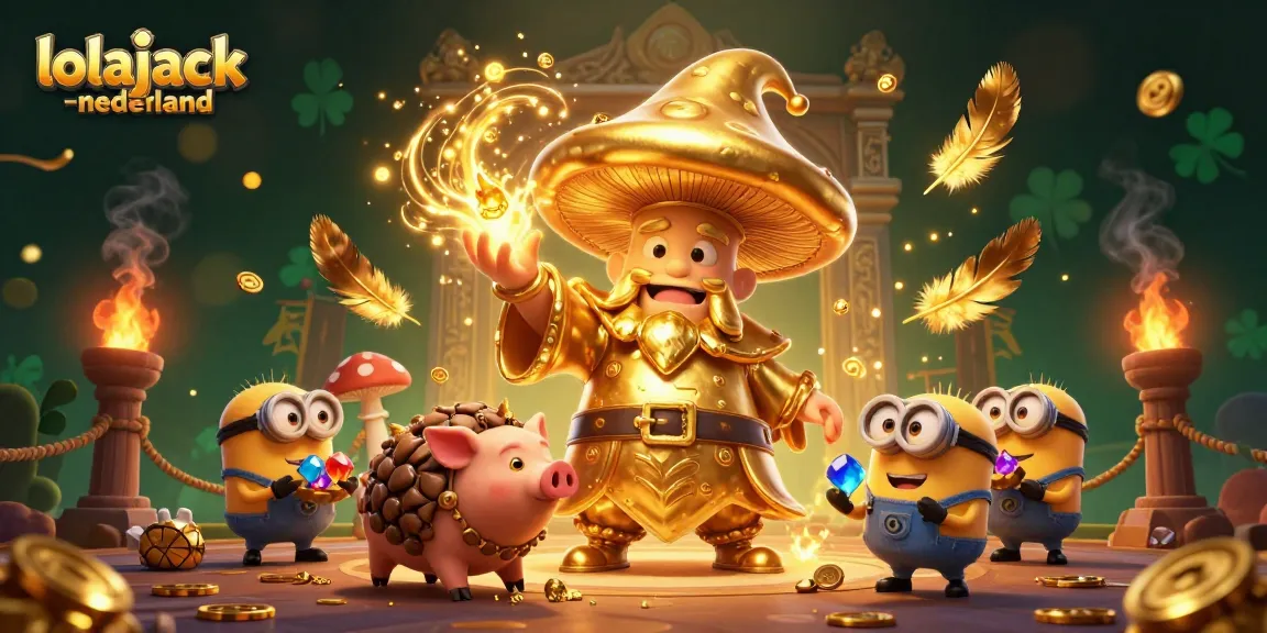 Experience the magic of lolajack-nederland with a golden mushroom wizard and casino treasures.