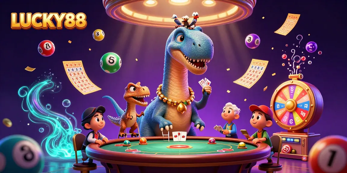 Engage with the vibrant LUCKY88 slot gaming experience through a dynamic casino scene.