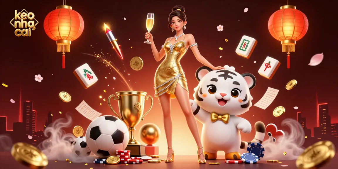 Engage with the excitement of keo nha cai sports betting featuring a glamorous woman and a lucky tiger.