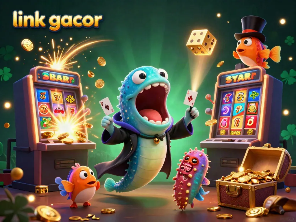 Experience the excitement of link gacor slots with a vibrant underwater casino scene bursting with winning symbols and characters.