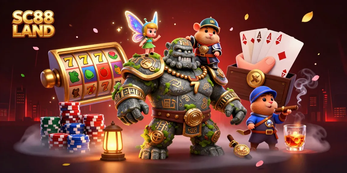 Experience exciting gameplay at SC88 LAND with vibrant slot reels and lively characters!