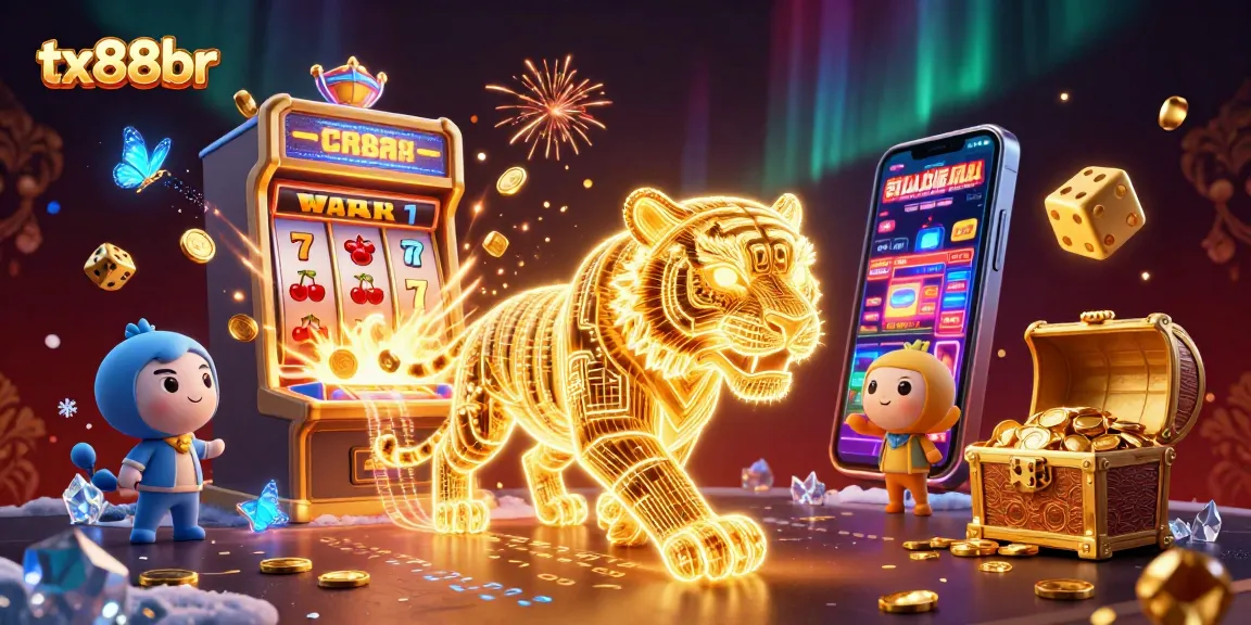 Engaging tx88br casino experience featuring a neon tiger, jackpot slots, and immersive gaming elements.