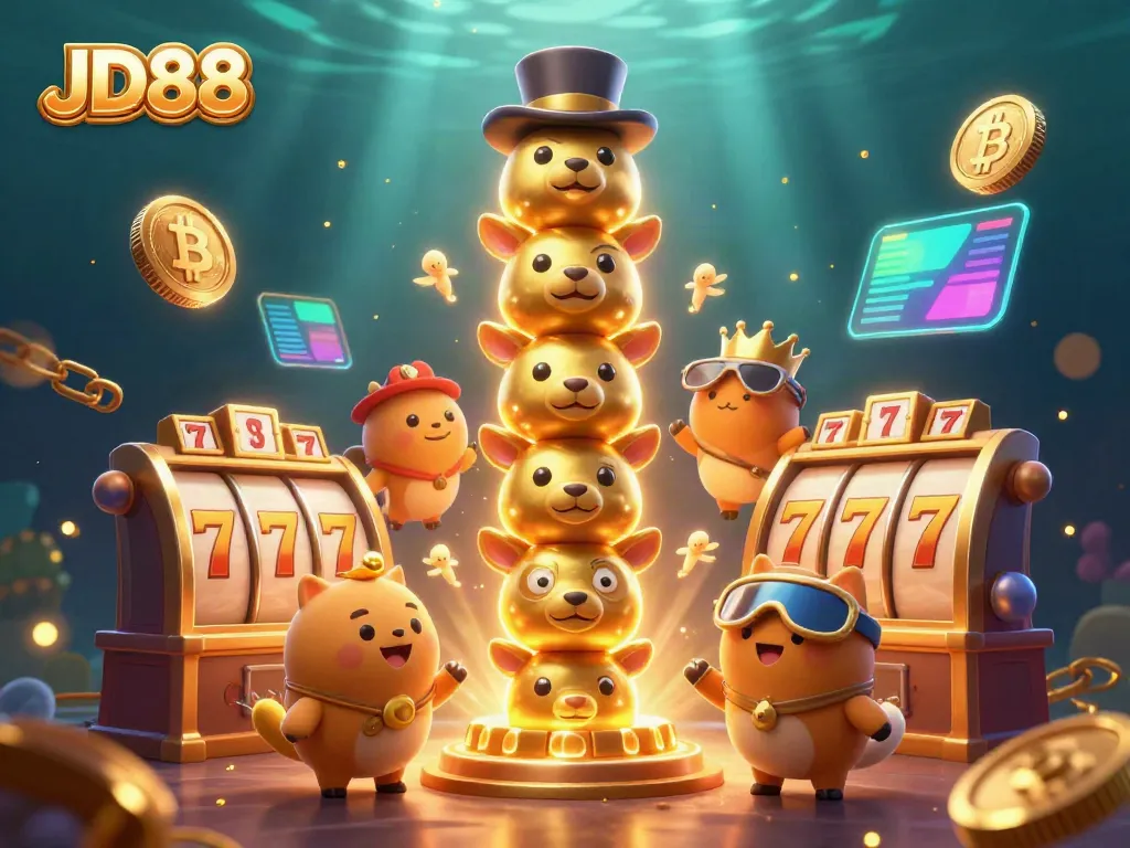 Experience exciting casino action at JD88 with 3D totem pole and vibrant game elements in a rich underwater scene.