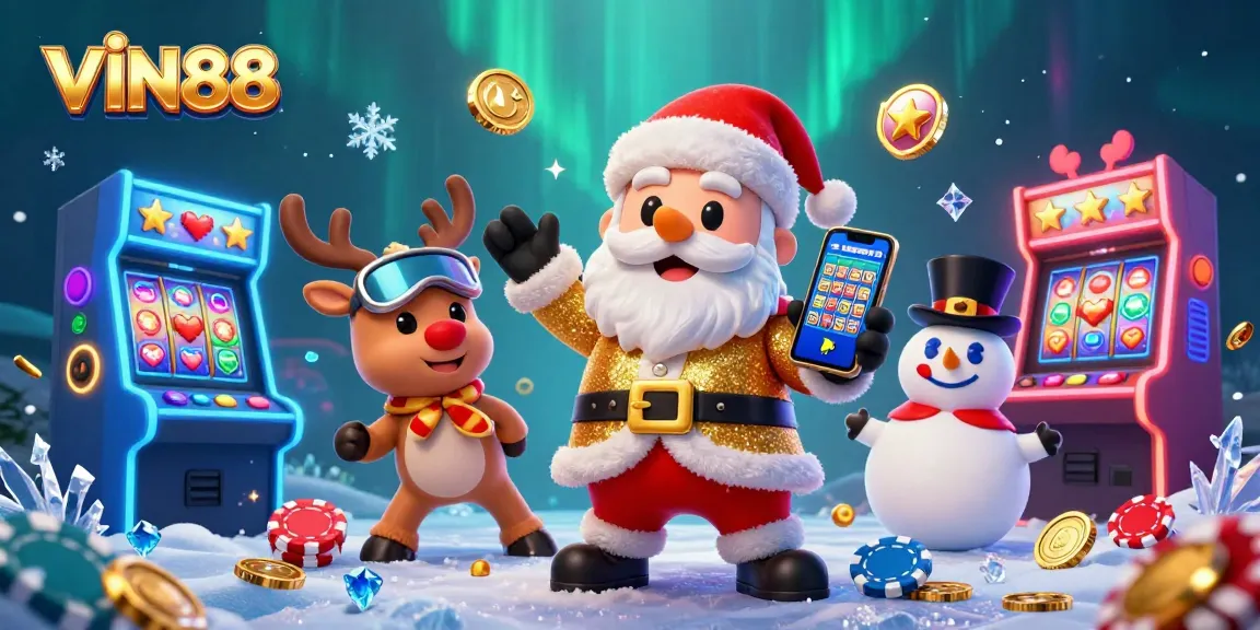 Experience the excitement of VIN88 casino with festive characters celebrating jackpots.