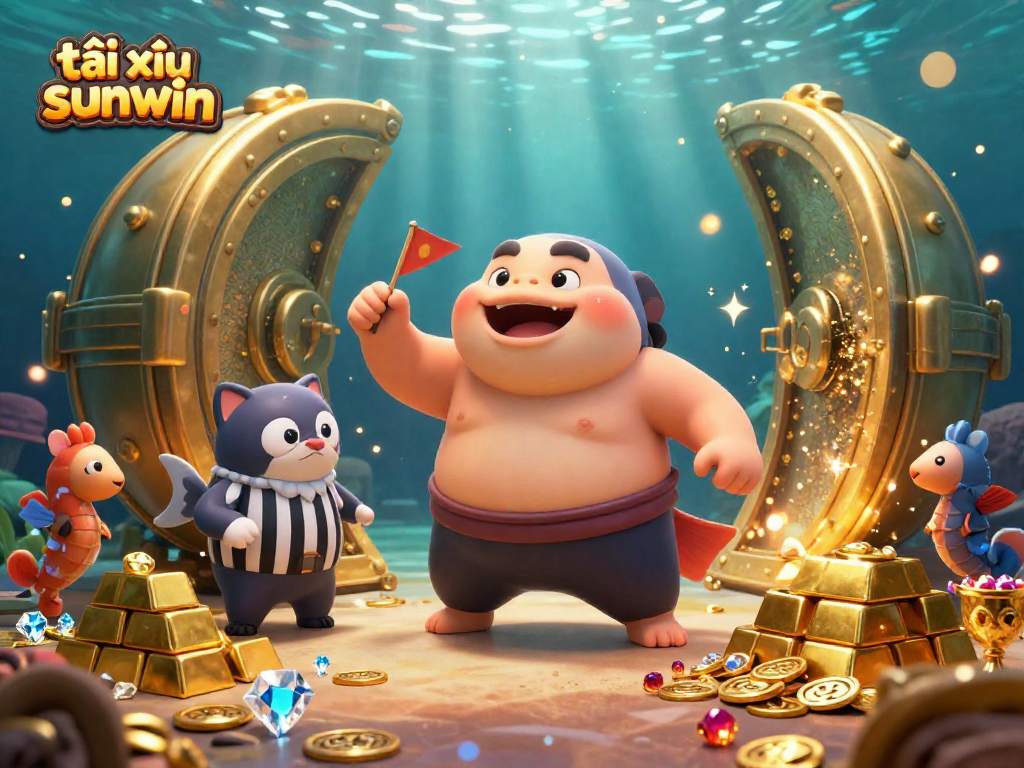 Engage with tài xỉu sunwin through 3D underwater casino art featuring dynamic characters and rich treasure.