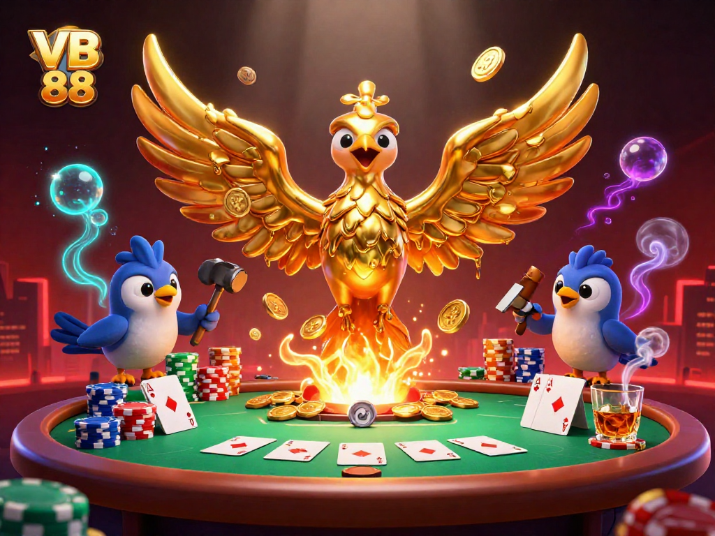 Engage in thrilling gameplay at VB 88 with a golden phoenix and poker elements!