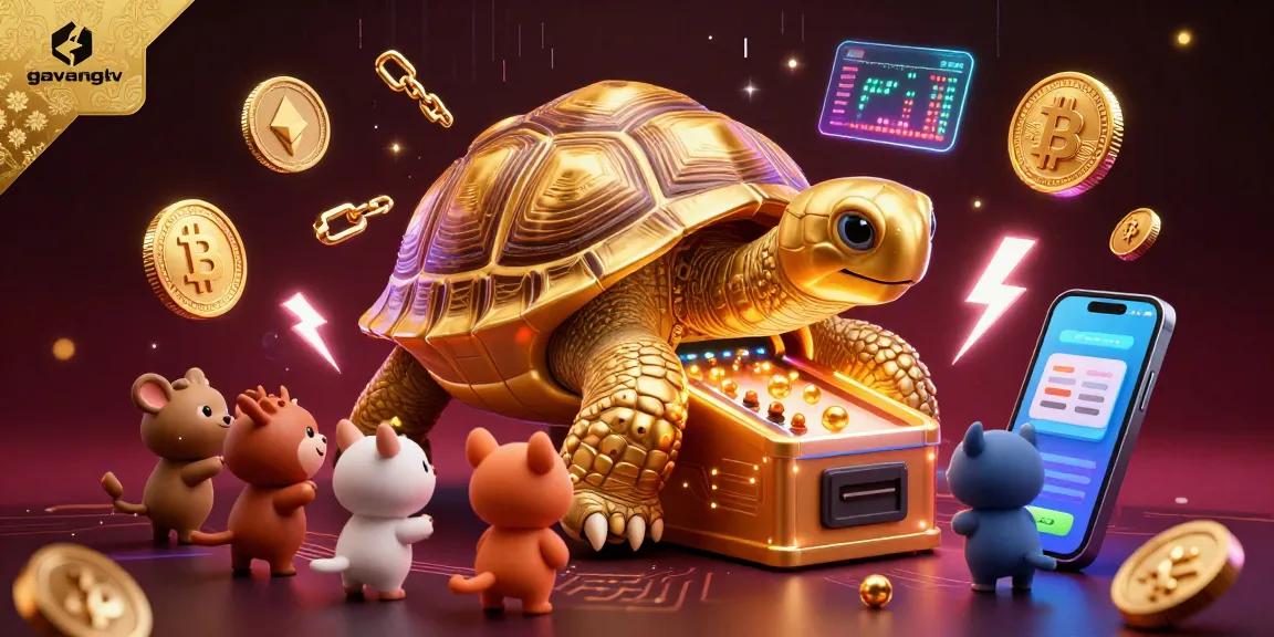 Experience the excitement at gavangtv with vibrant graphics showcasing a colossal tortoise pinball machine.