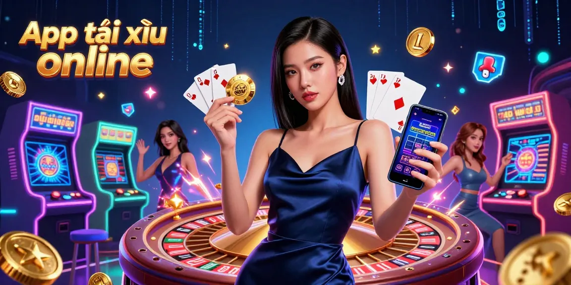 Experience thrilling gameplay with the App tài xỉu online, featuring a stunning Asian woman showcasing a casino app.