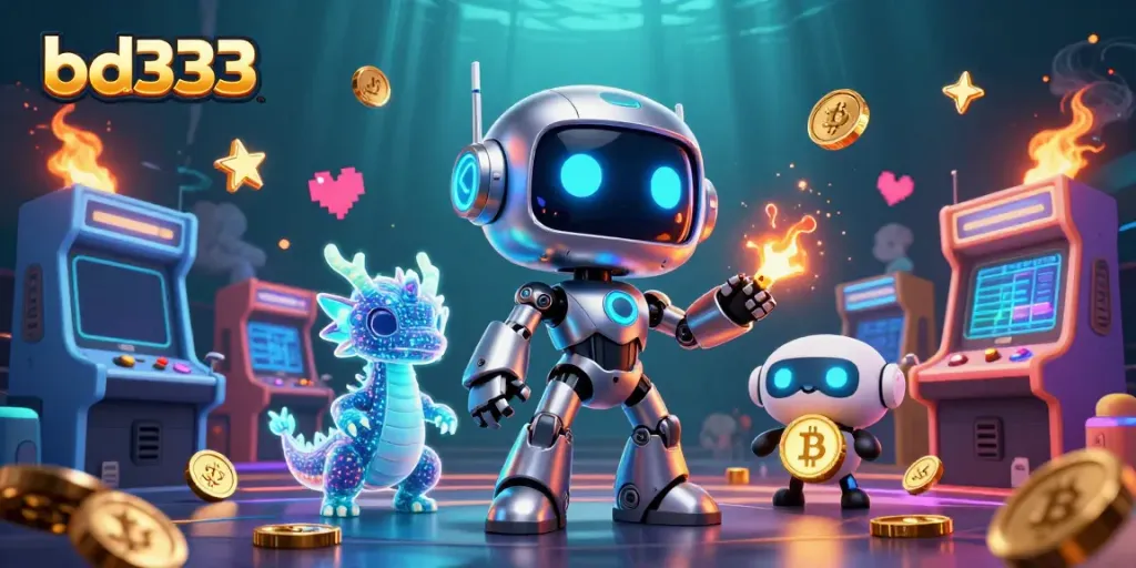 Experience gaming excitement with bd333 in this immersive 3D casino scene featuring vibrant characters and action.