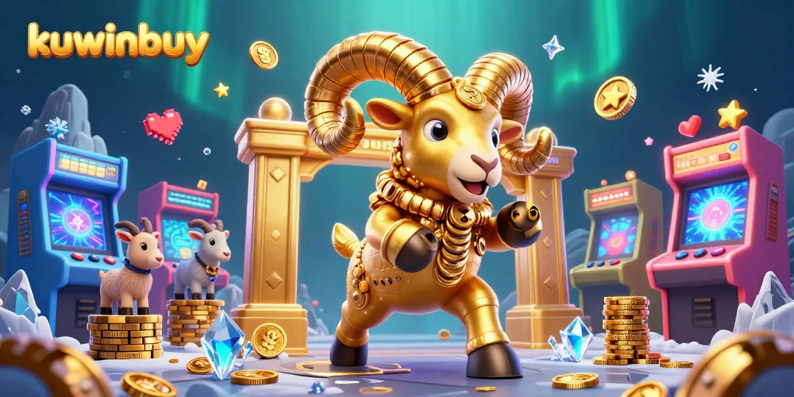 Kuwinbuy showcases golden ram charging through a vibrant casino scene, filled with arcade excitement.