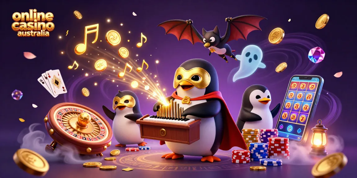 Experience the thrill of an online casino Australia with a vibrant 3D illustration showcasing dynamic gambling elements.