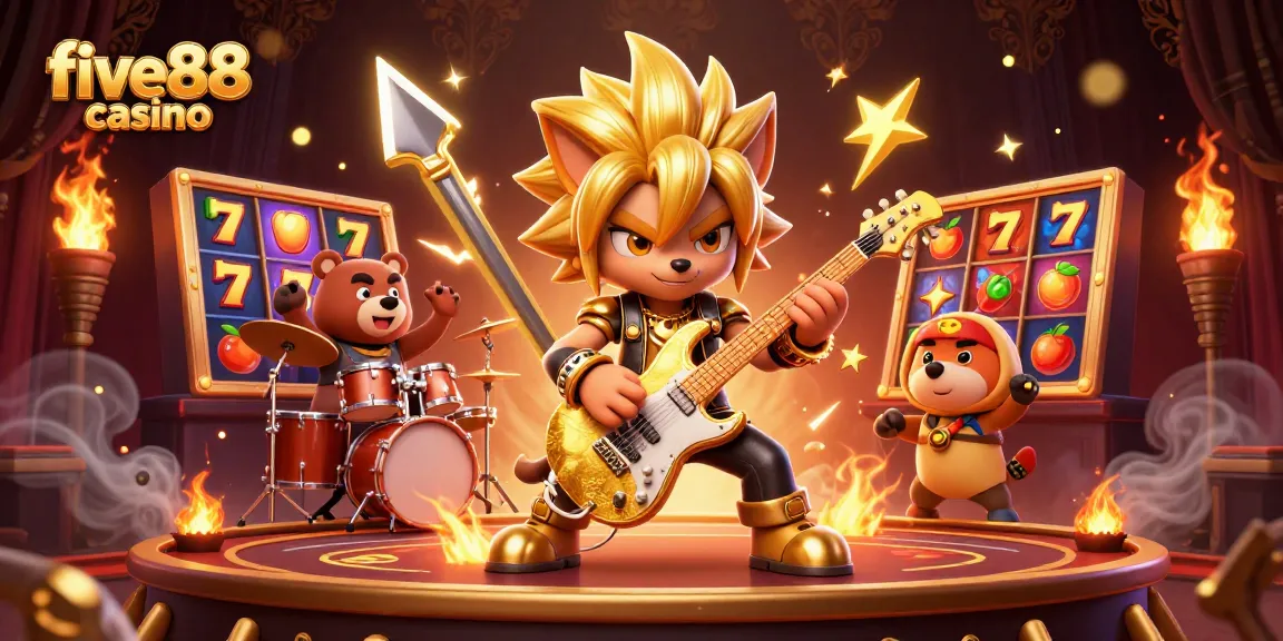 Engage with the energy of five88 casino featuring a rock star wolf and epic game elements.