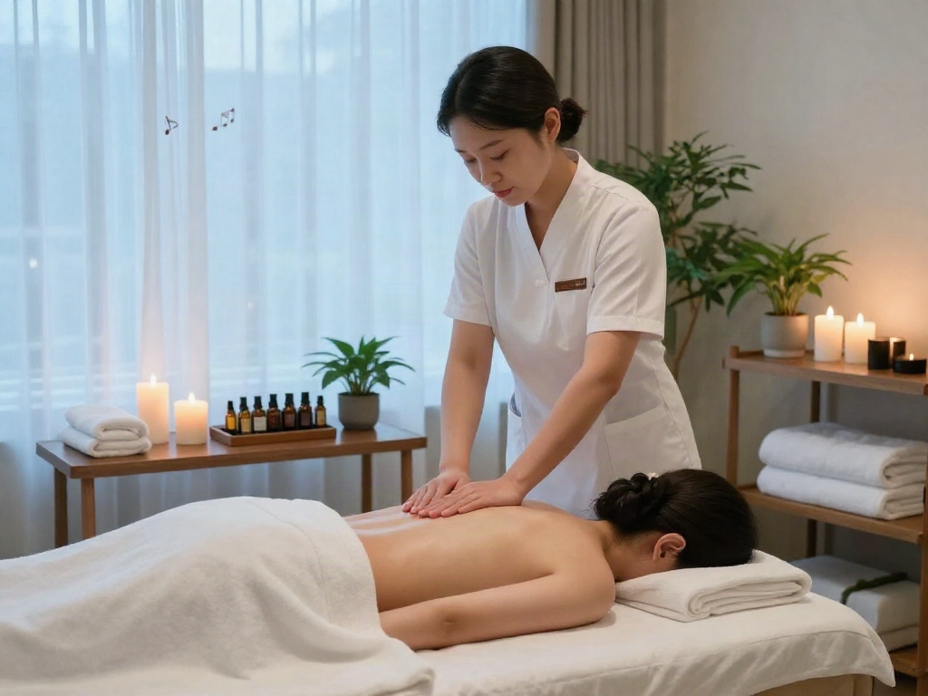 Relaxation during 안양출장마사지 session in a soothing spa environment.